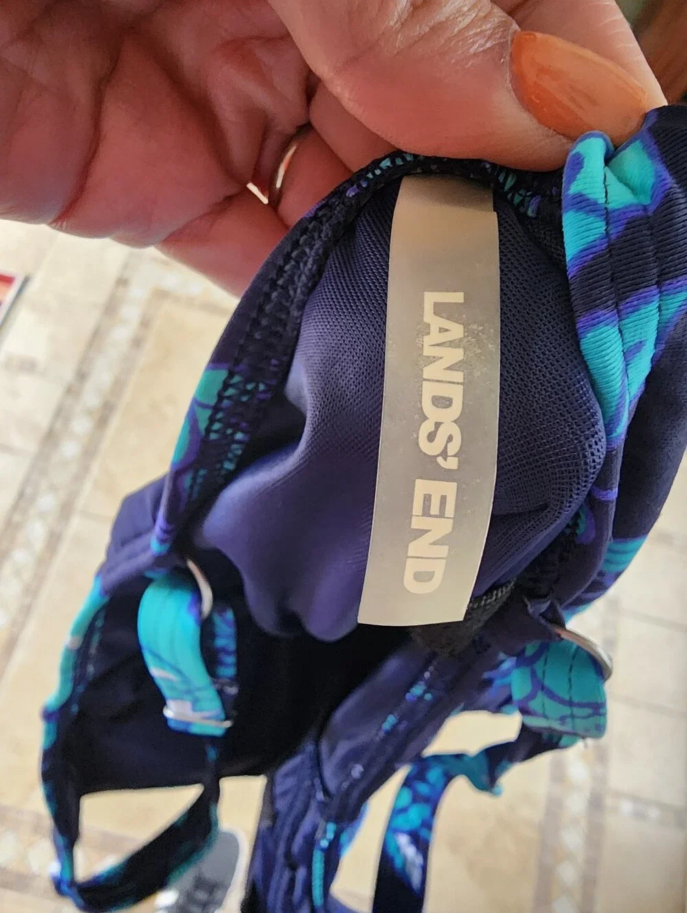 Lands' End Navy Floral Tank with Bright Teal Print - Picture 4 of 5